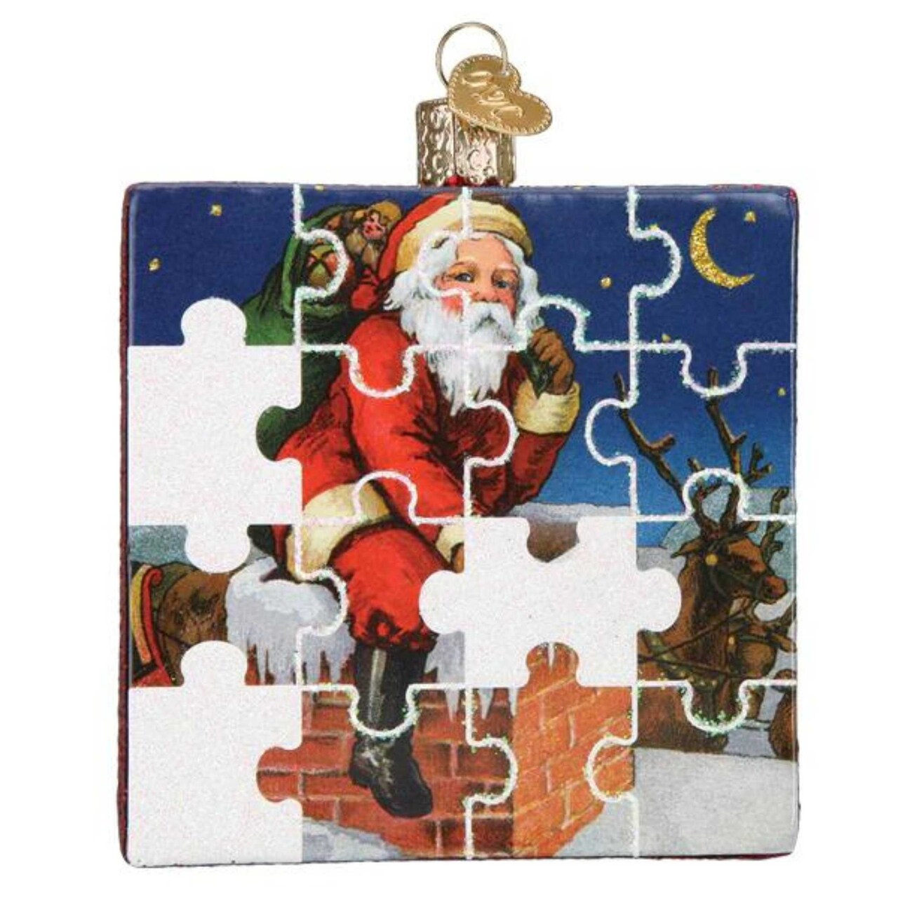 Old World Christmas 4.0 Inch Santa Jigsaw Puzzle Tree Ornament , Interlocking Pieces